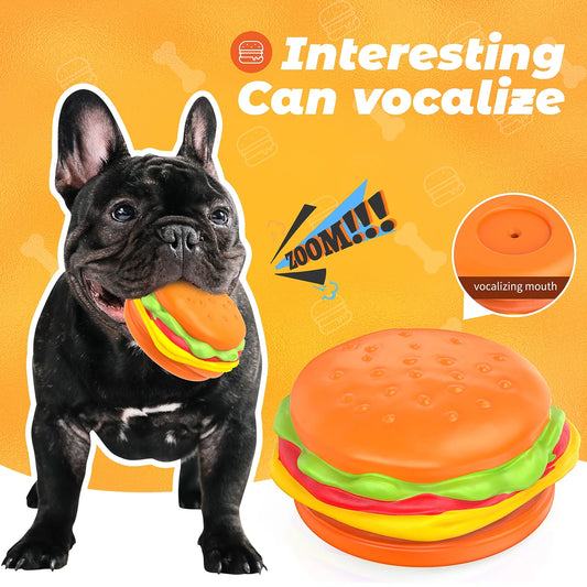 Squeaky Dog Toys for Aggressive Chewers, Hamburger Dog Chew Toys Natural Rubber Puppy Toys