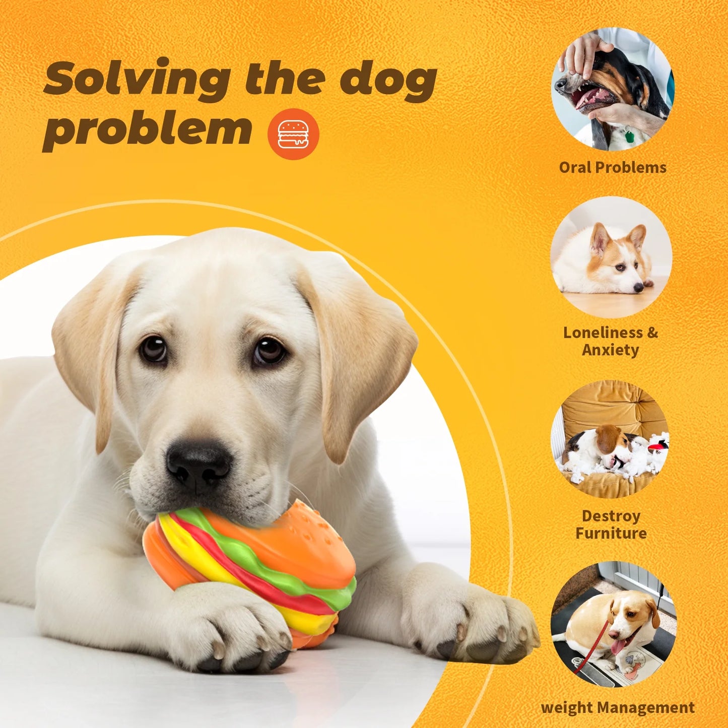 Squeaky Dog Toys for Aggressive Chewers, Hamburger Dog Chew Toys Natural Rubber Puppy Toys