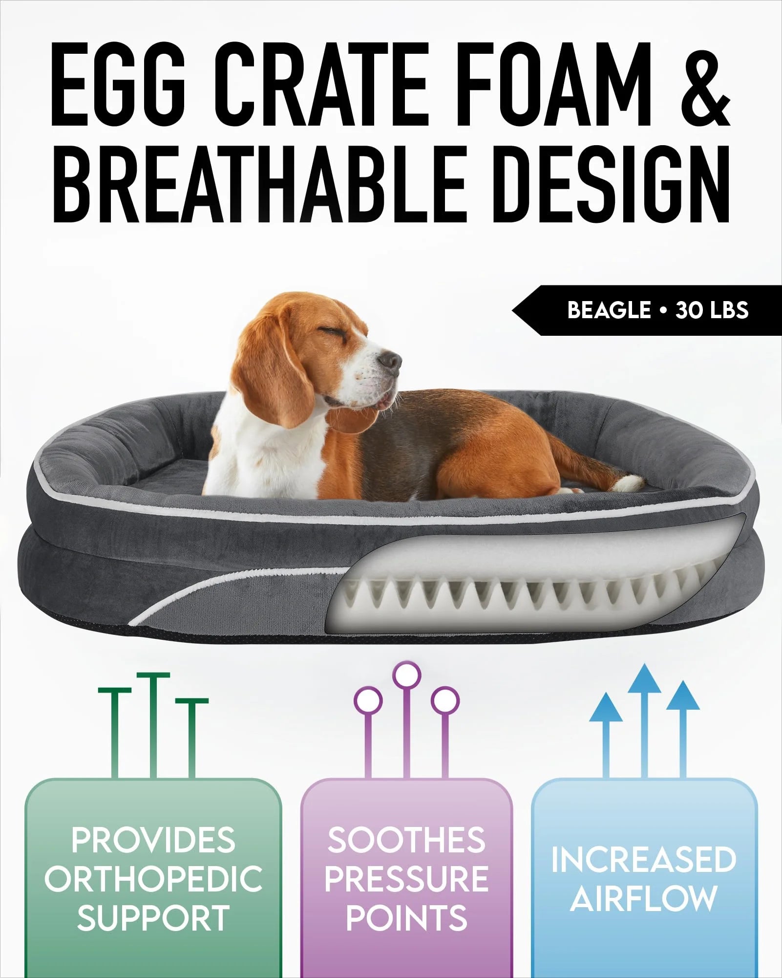 35In Luxury Sofa-Style Pet Orthopedic Bed for Large and Medium Dogs – Removable Machine-Washable Plush Cover, 4-Sided Bolster, Non-Slip Bottom, Size 35"X28"X6" Gray