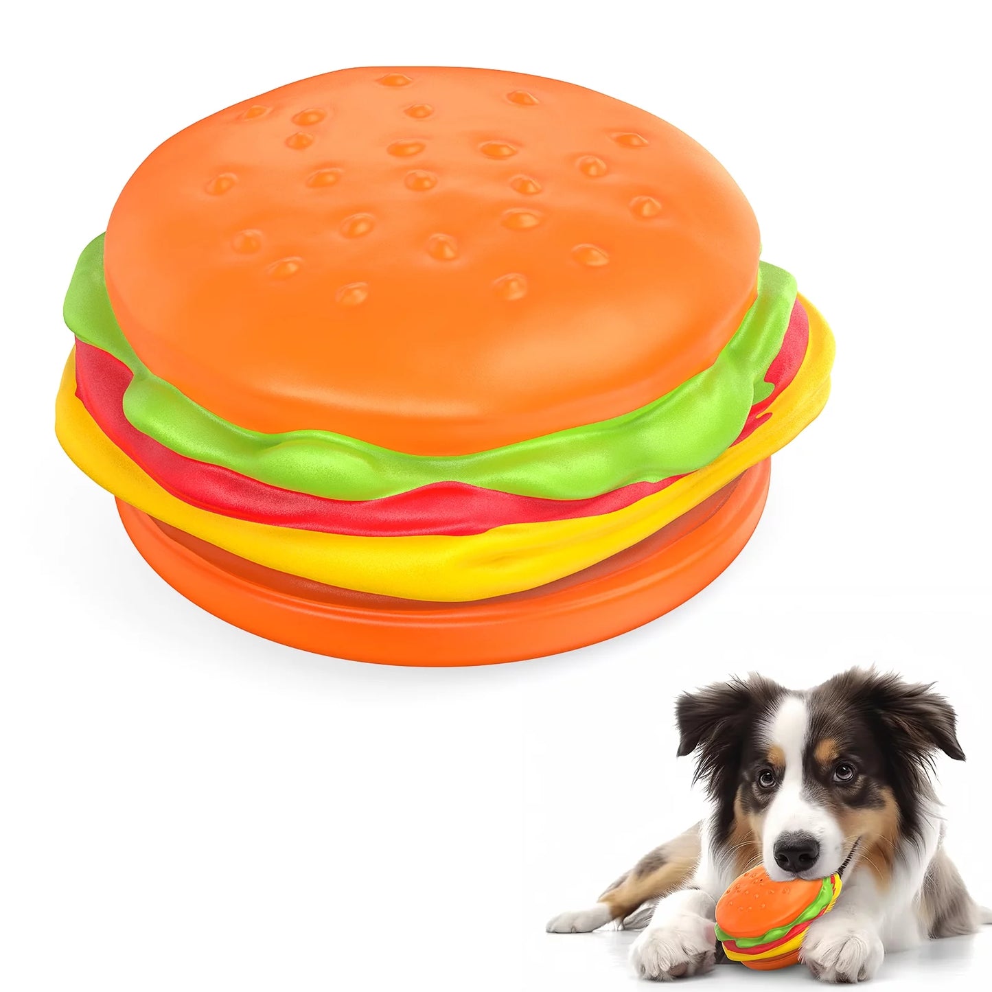 Squeaky Dog Toys for Aggressive Chewers, Hamburger Dog Chew Toys Natural Rubber Puppy Toys