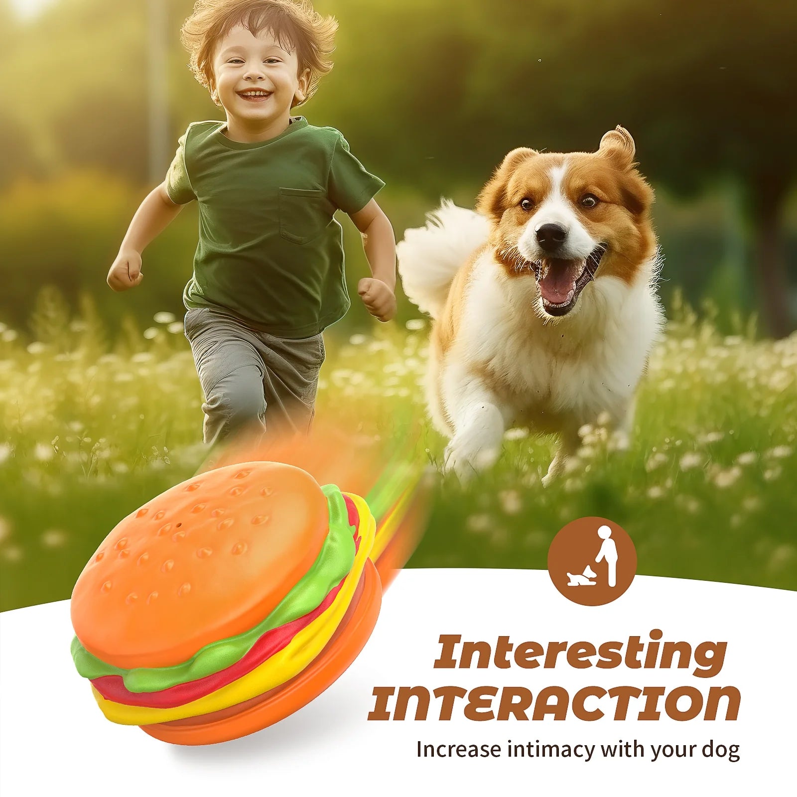 Squeaky Dog Toys for Aggressive Chewers, Hamburger Dog Chew Toys Natural Rubber Puppy Toys