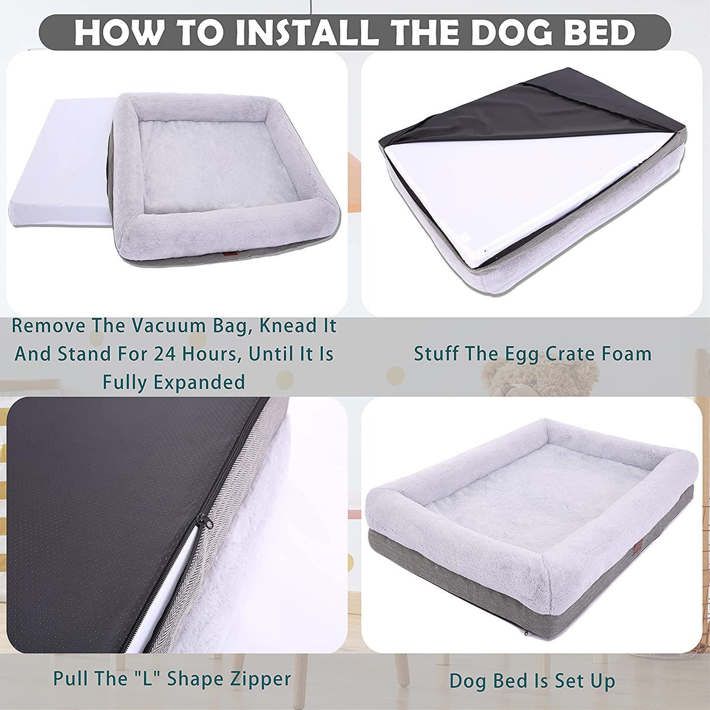 Orthopedic Dog Bed for Extra Large Dogs, Bolster Sides Dogs Sofa Bed with Removable Washable Cover & Non-Skid Bottom, Soft Pet Bed with Egg Foam Dog Couch for Sleeping, 46 X 30 Inch, Gray