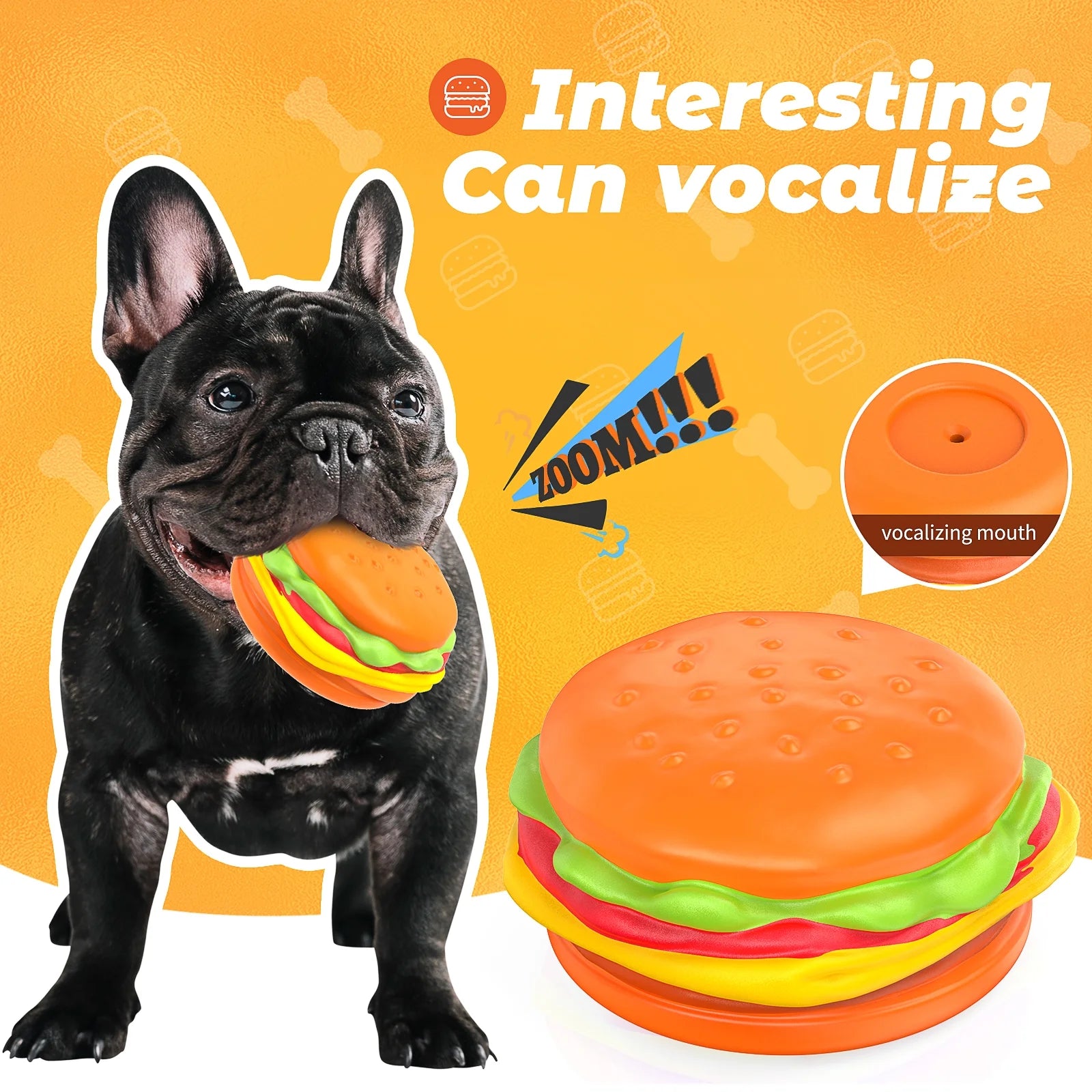 Squeaky Dog Toys for Aggressive Chewers, Hamburger Dog Chew Toys Natural Rubber Puppy Toys