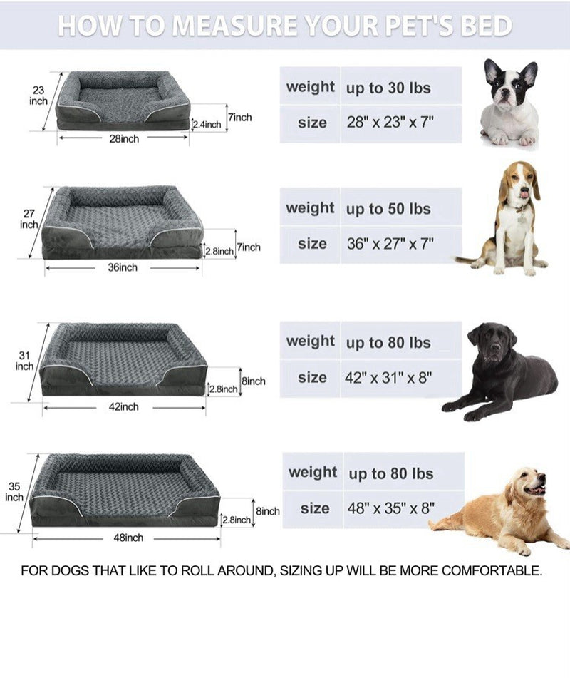 Orthopedic Dog Bed, Pet Sofa Bed with Removable Washable Cover 42” X 31” X-Large