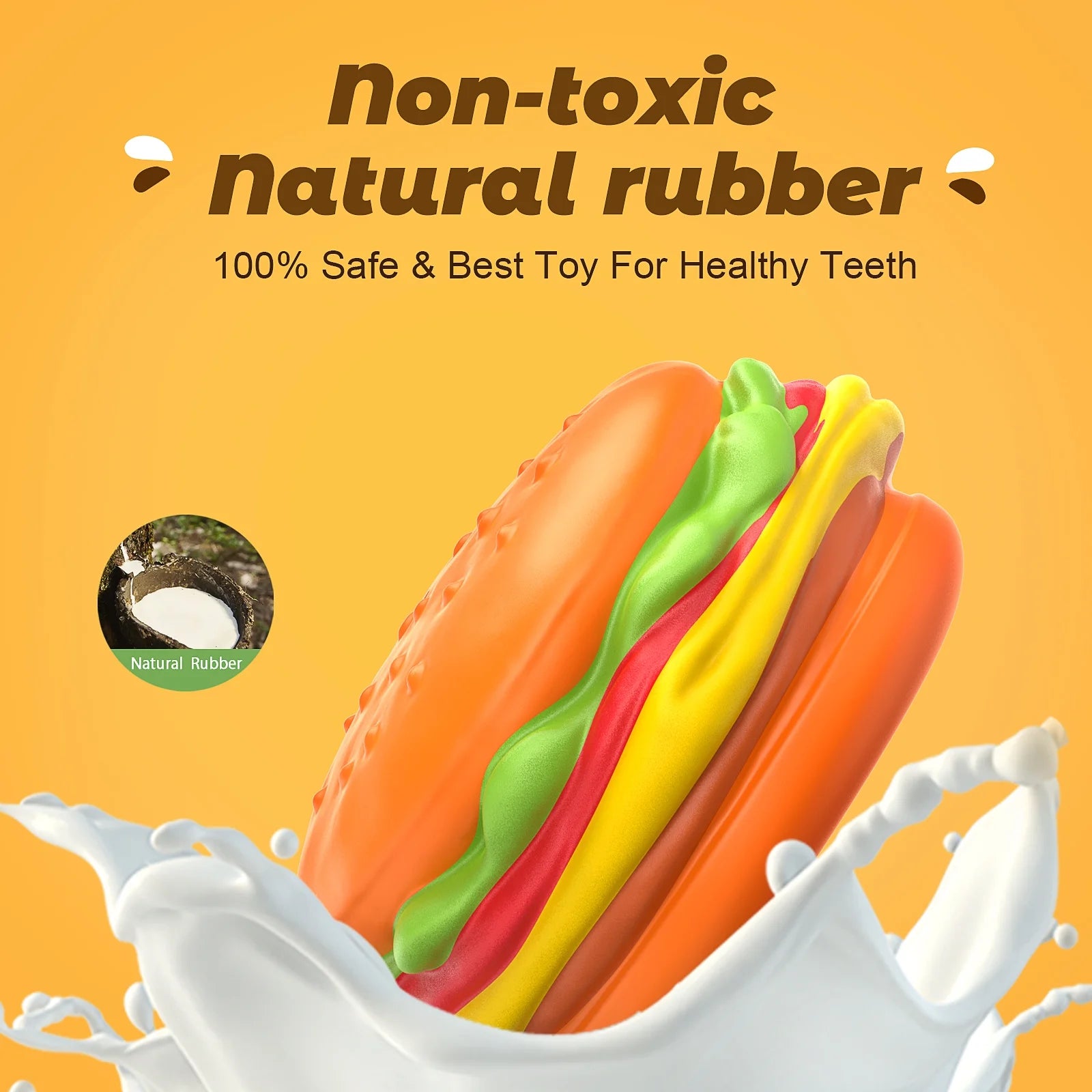 Squeaky Dog Toys for Aggressive Chewers, Hamburger Dog Chew Toys Natural Rubber Puppy Toys